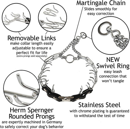 Prong Collar for Dogs Training – Quick Release Buckle & Swivel Ring for Easy Use – Made of Durable Steel Chrome Plated in Germany– 3.0Mm Prongs for Large Dogs with 20-26" Neck