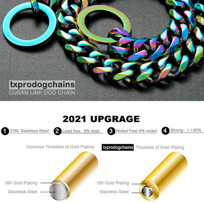 Dog Chain Collars for Dogs Chew Proof Dog Collar, 15Mm Thick Color Chain Dog Collar Heavy Duty Stainless Steel Metal Cuban Link Dog Collar for Small Medium Large Dogs