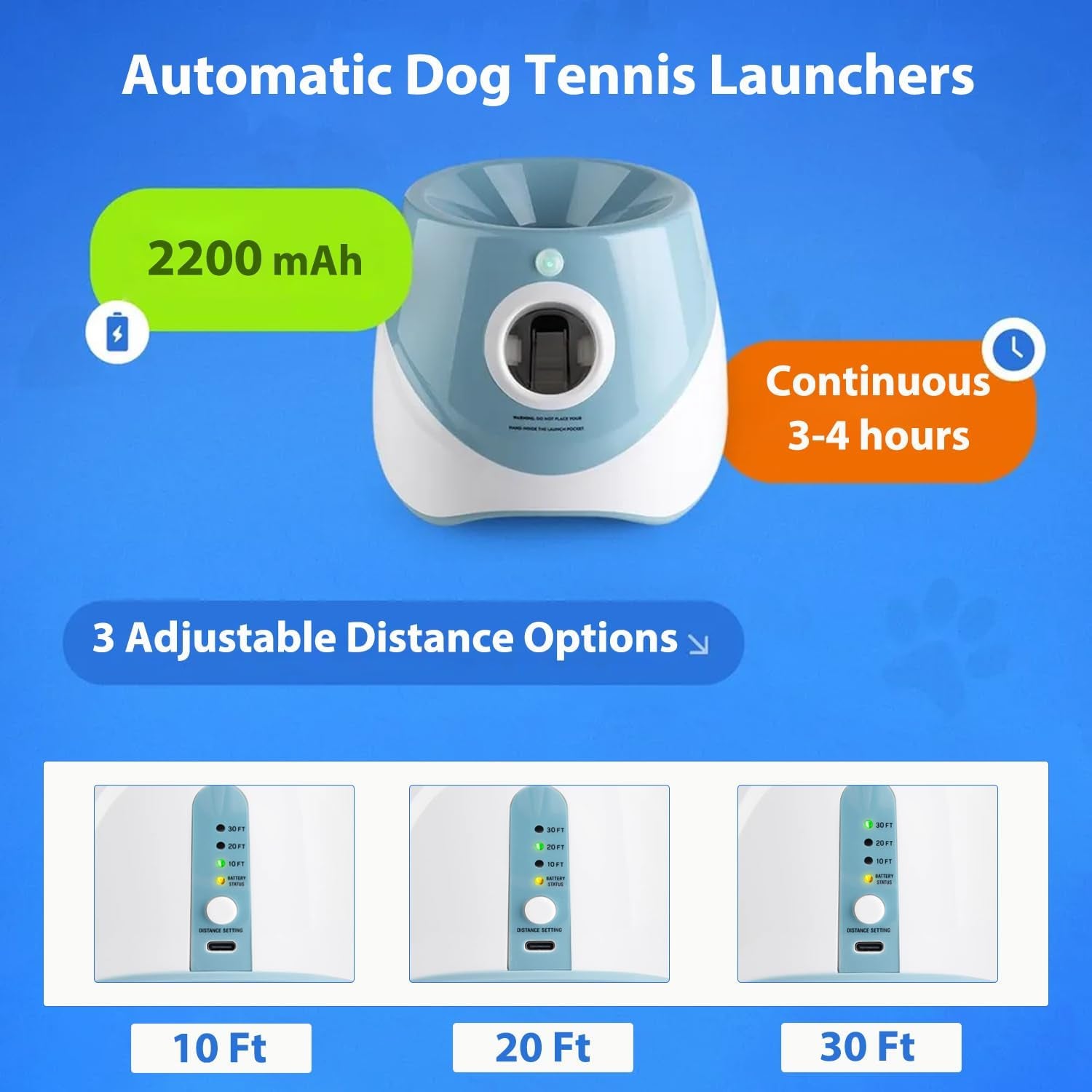 Automatic Dog Toy Ball Launchers for Dog, Tennis Ball Thrower 10-30 Ft Adjustable Distance Outdoor Indoor Use, Interactive Tennis Launcher Toy with 12 Balls for Small and Medium Dogs