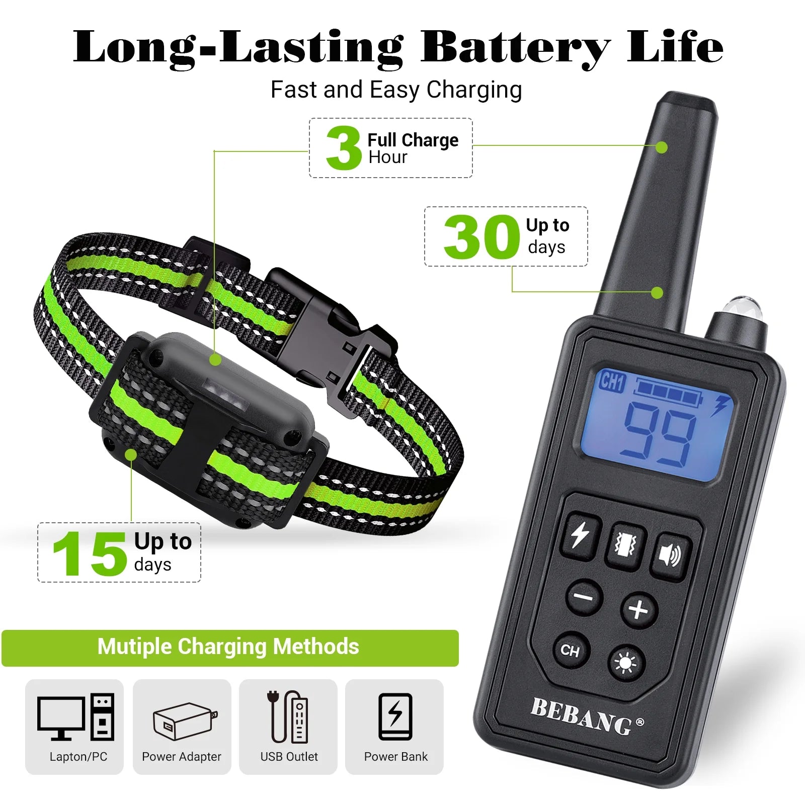 Dog Training Collars, Dog Shock Collar with Remote 880Yards, Beep Vibration Shock Modes , Waterproof, LED Light, Perfect for Training Small Medium Large Dogs