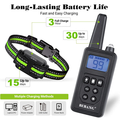 Dog Training Collars, Dog Shock Collar with Remote 880Yards, Beep Vibration Shock Modes , Waterproof, LED Light, Perfect for Training Small Medium Large Dogs