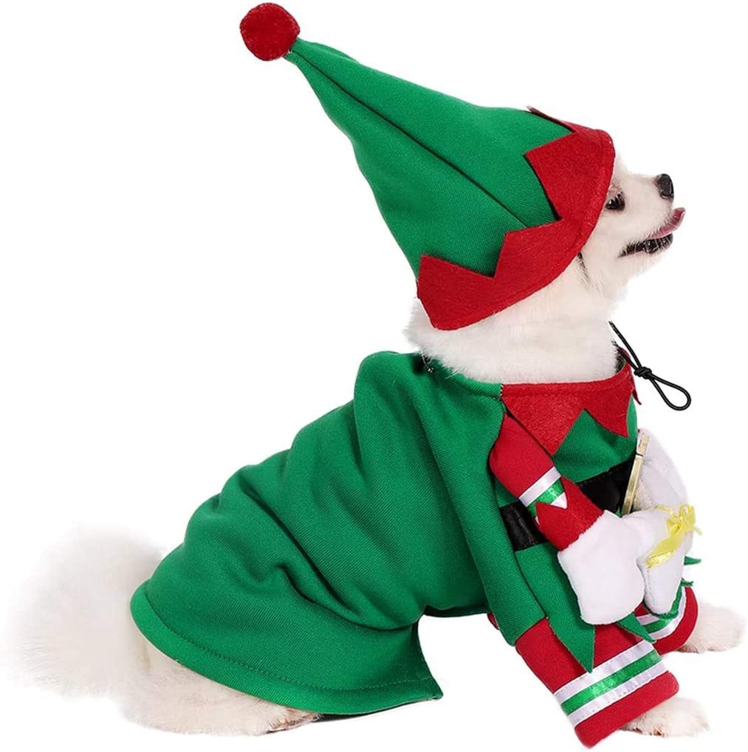 Dog Cat Christmas Elf Costume, Funny Pet Cosplay Dress with Cap, Puppy Fleece Outfits Warm Clothes for Xmas (M Size)