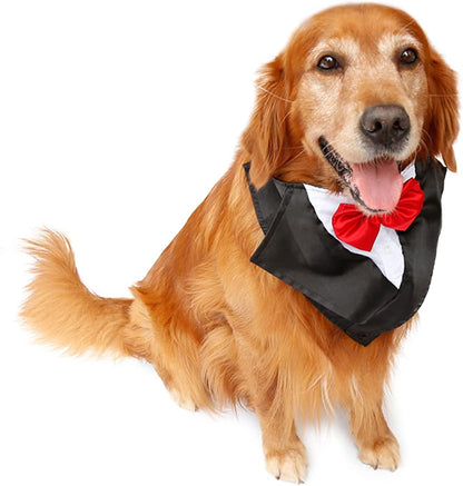 Wedding Tuxedo Large Dog Bandana Scarf Adjustable Cat Collar Neckerchief Pet Dress-Up Clothes Dog Costumes for Wedding Party or Halloween (Red)