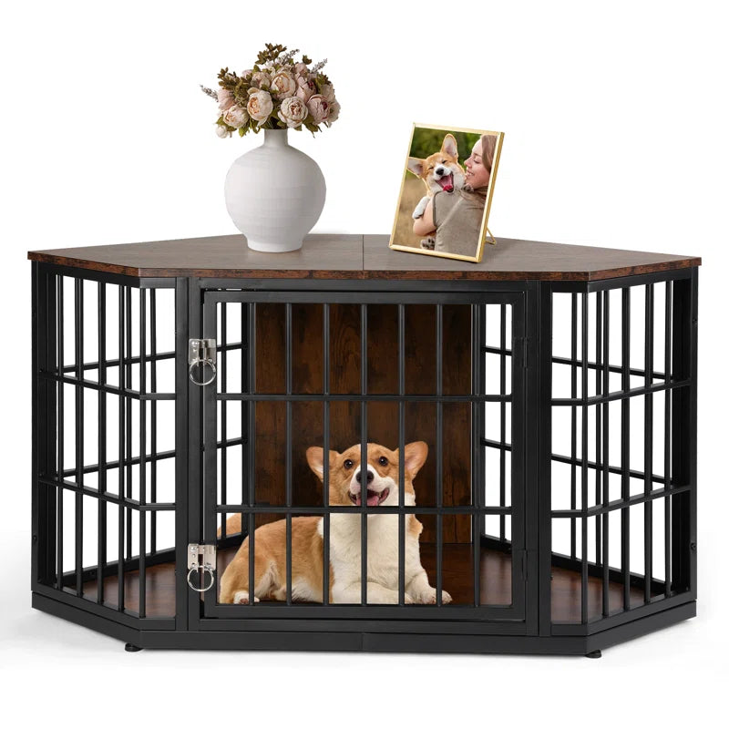 Dog Crate Furniture Corner, Heavy Duty Dog Kennel Indoor, Wooden End Table Dog Crate, Modern Decorative Pet Crates, Side Table Dog House for Large Medium Small Dogs, Brown