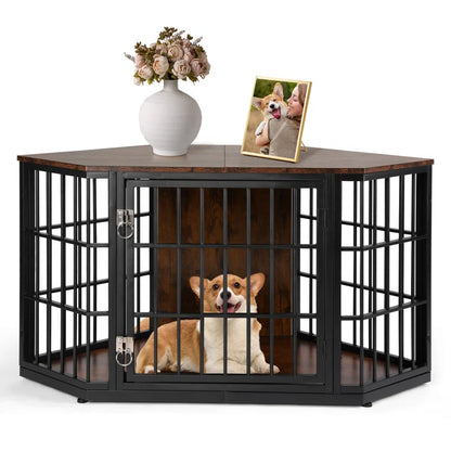 Dog Crate Furniture Corner, Heavy Duty Dog Kennel Indoor, Wooden End Table Dog Crate, Modern Decorative Pet Crates, Side Table Dog House for Large Medium Small Dogs, Brown