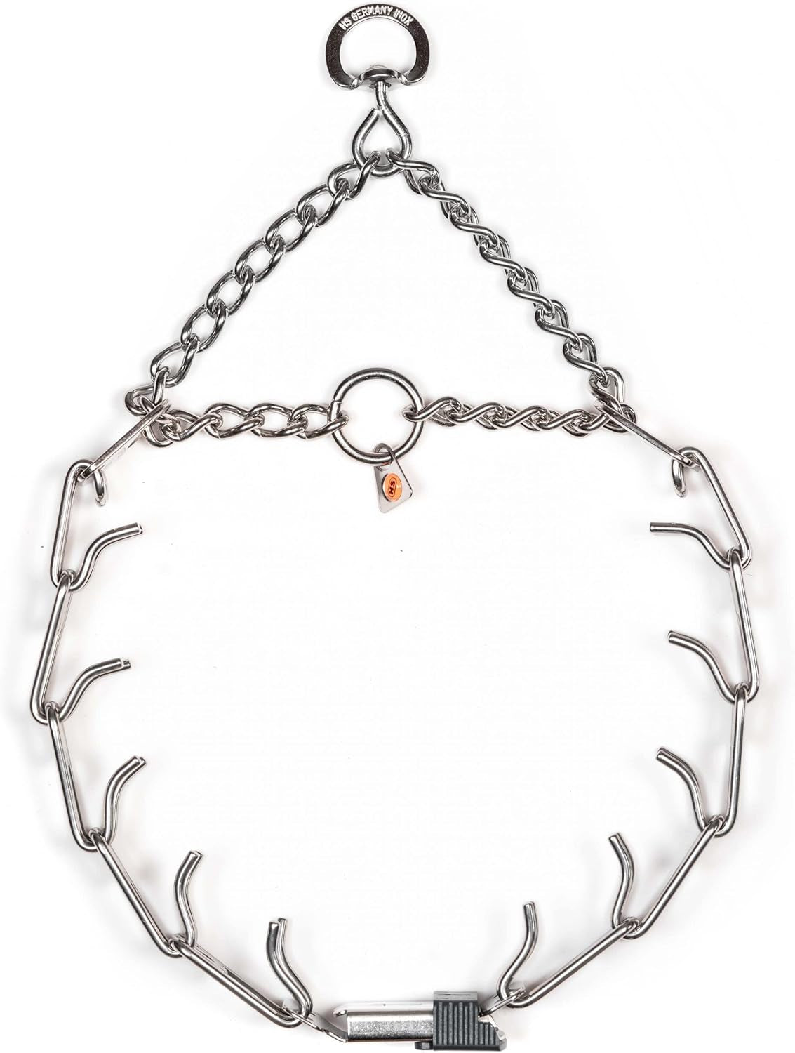 Dog Training Prong Collar with Quick Release Cliclock Buckle and Swivel Ring Adjustable Length German Made Stainless Steel Collar for Small to Medium Dogs up to 15" Neck (2.25Mm Prongs)