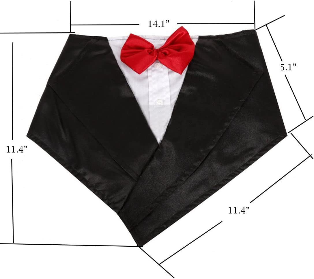 Wedding Tuxedo Large Dog Bandana Scarf Adjustable Cat Collar Neckerchief Pet Dress-Up Clothes Dog Costumes for Wedding Party or Halloween (Red)