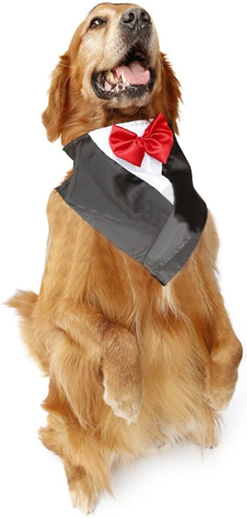 Wedding Tuxedo Large Dog Bandana Scarf Adjustable Cat Collar Neckerchief Pet Dress-Up Clothes Dog Costumes for Wedding Party or Halloween (Red)