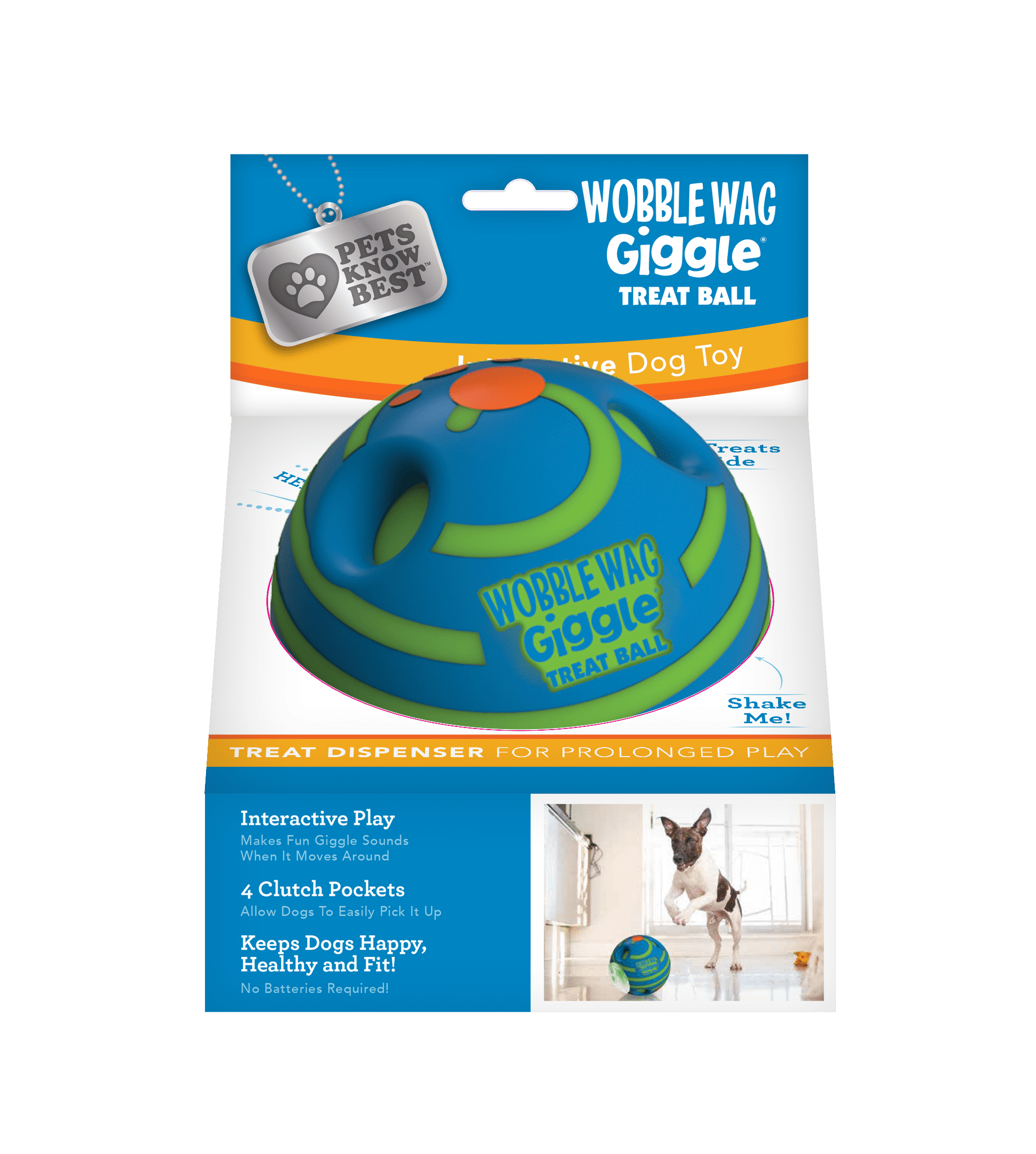 Wobble Wag Giggle Treat Ball, Interactive Dog Toy & Treat Dispenser, Blue