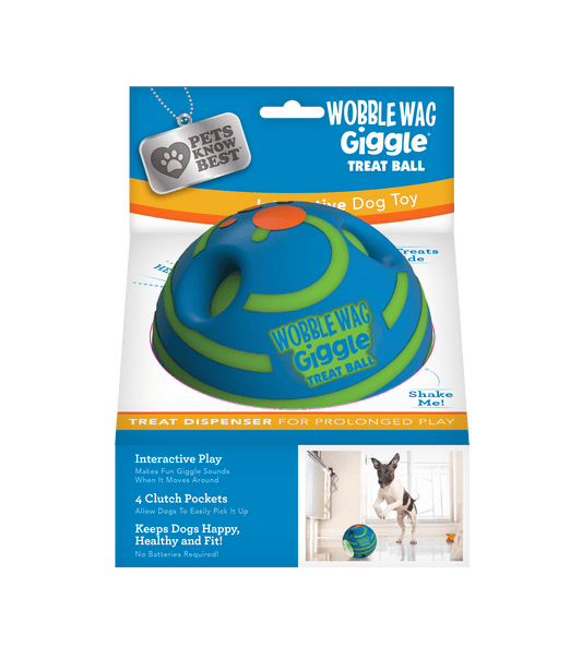 Wobble Wag Giggle Treat Ball, Interactive Dog Toy & Treat Dispenser, Blue