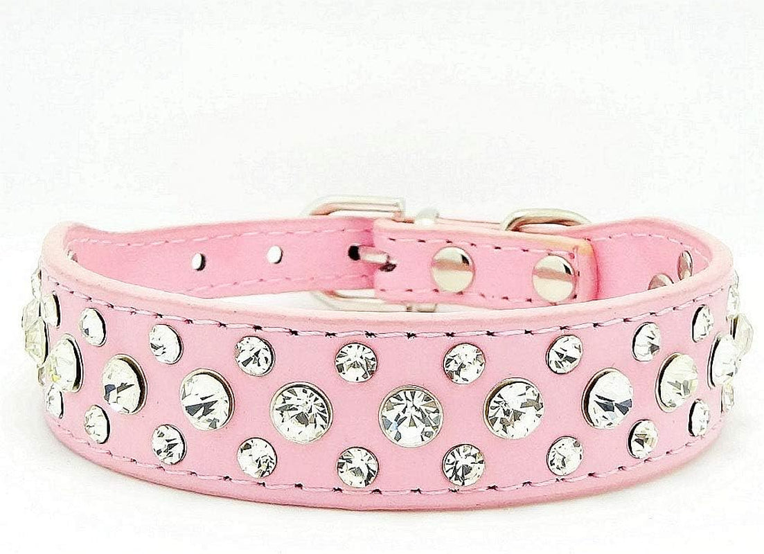 Bling Rhinestone PU Leather Crystal Diamond Pet Dog Cat Puppy Collar Black S M L Xl(Pink,S)