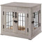 Furniture Style Dog Crate End Table, Double Doors Wooden Wire Dog Kennel with Pet Bed, Decorative Pet Crate Dog House
