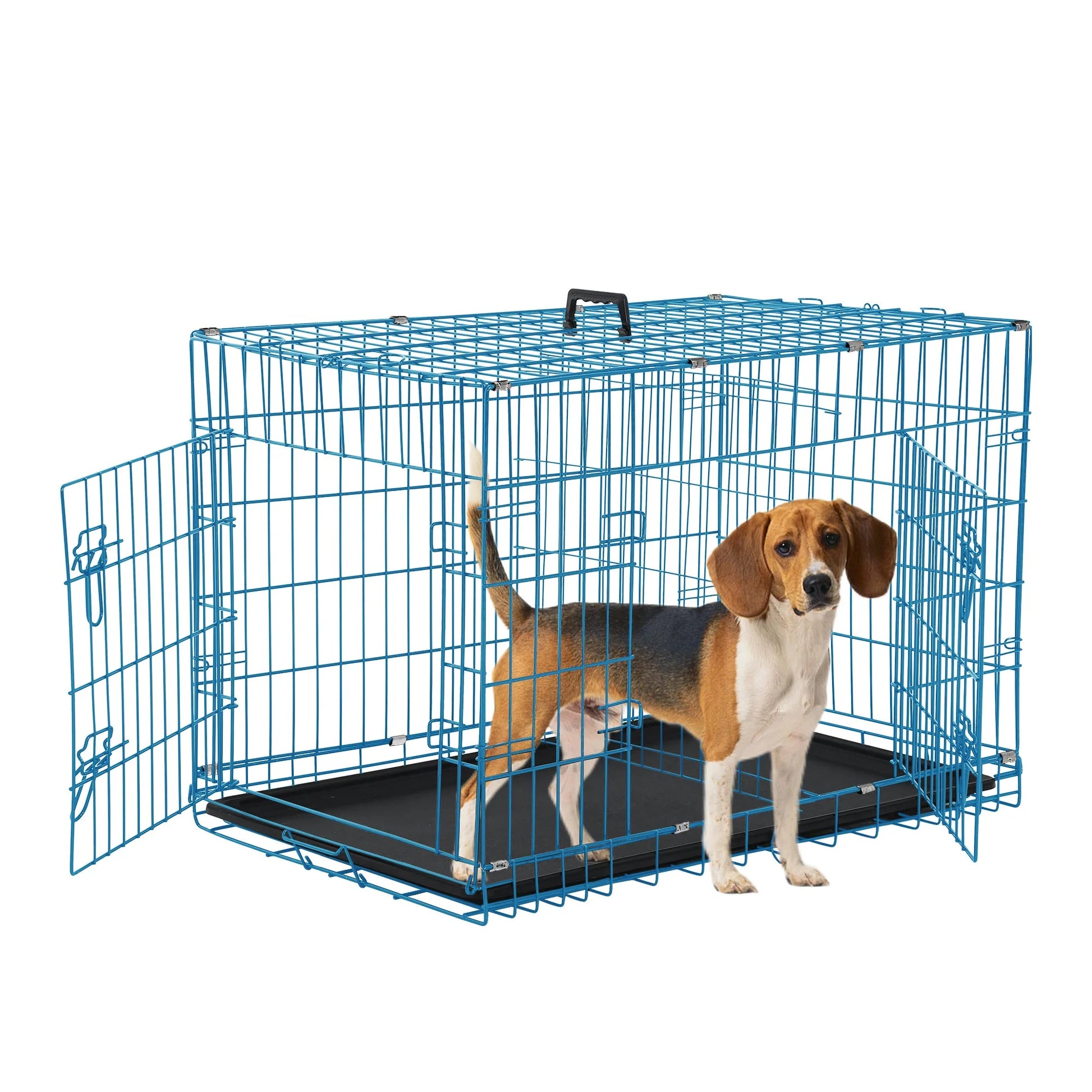 30 Inch Pets Dog Cage for Small Dogs, Folding Dog Crates and Kennels Double Door, Pet Cage with Tray Pan for Small Animals