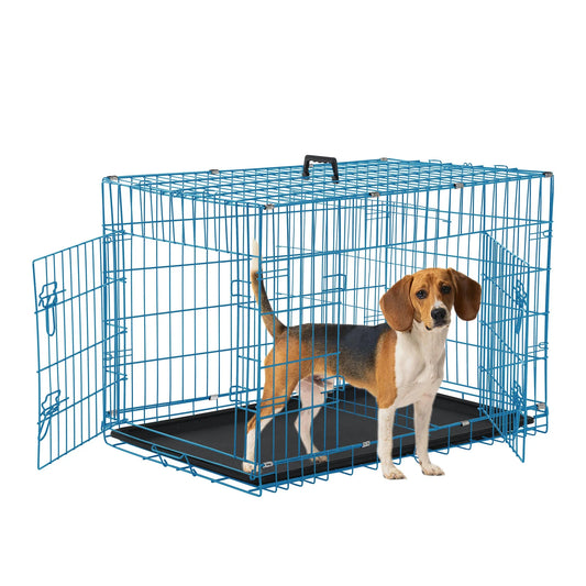 30 Inch Pets Dog Cage for Small Dogs, Folding Dog Crates and Kennels Double Door, Pet Cage with Tray Pan for Small Animals