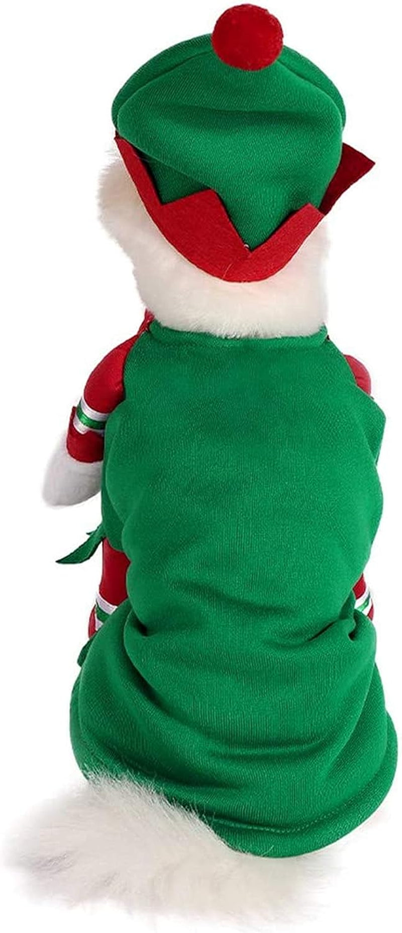 Dog Cat Christmas Elf Costume, Funny Pet Cosplay Dress with Cap, Puppy Fleece Outfits Warm Clothes for Xmas (M Size)