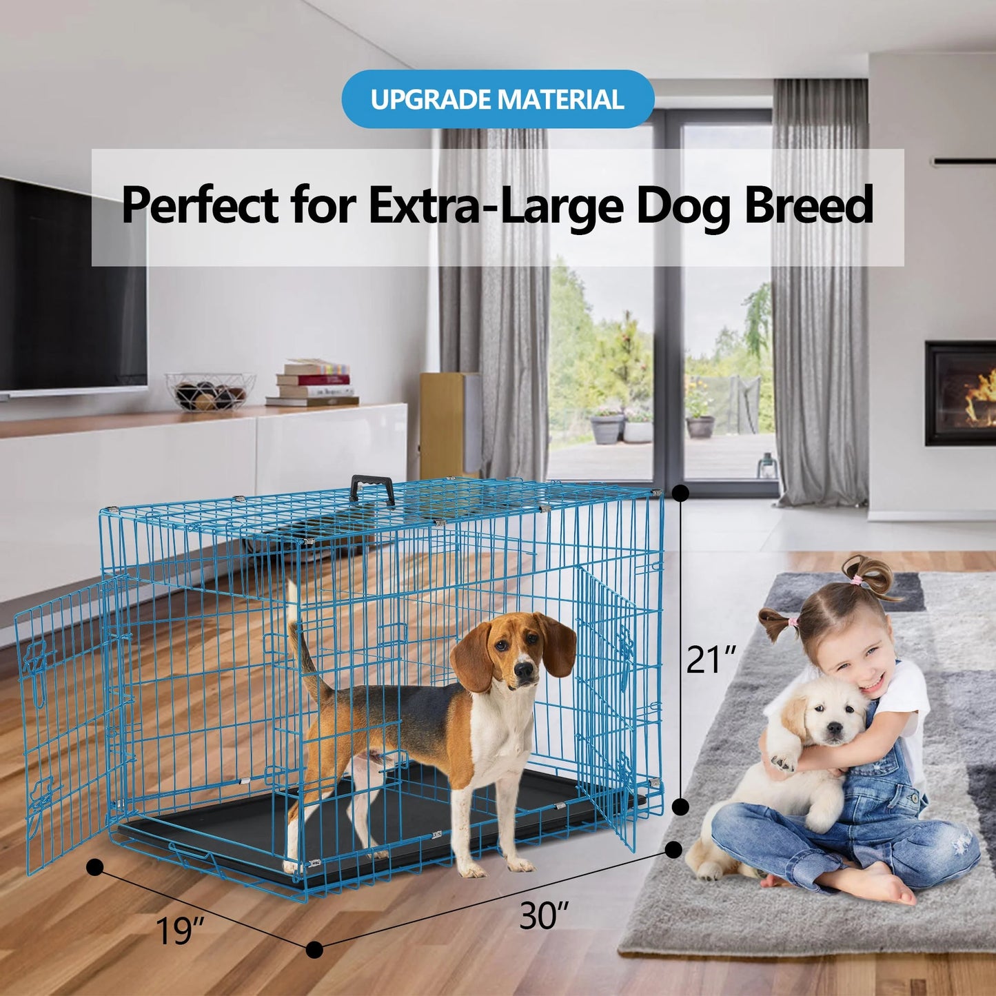 30 Inch Pets Dog Cage for Small Dogs, Folding Dog Crates and Kennels Double Door, Pet Cage with Tray Pan for Small Animals