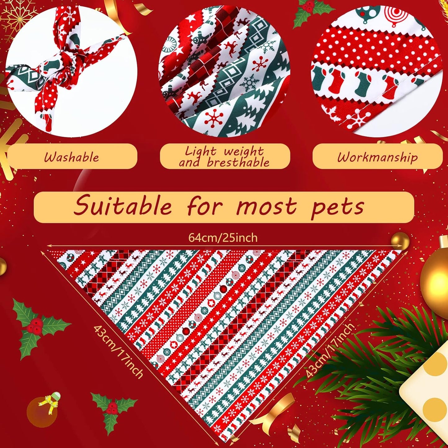 12 Pieces Christmas Dog Bandana Triangle Bandana Triangle Scarf Bibs Kerchief with Christmas Styles for Christmas Pet Costume Accessories Decoration (Santa, Candies, Elk)
