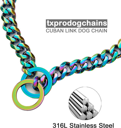 Dog Chain Collars for Dogs Chew Proof Dog Collar, 15Mm Thick Color Chain Dog Collar Heavy Duty Stainless Steel Metal Cuban Link Dog Collar for Small Medium Large Dogs