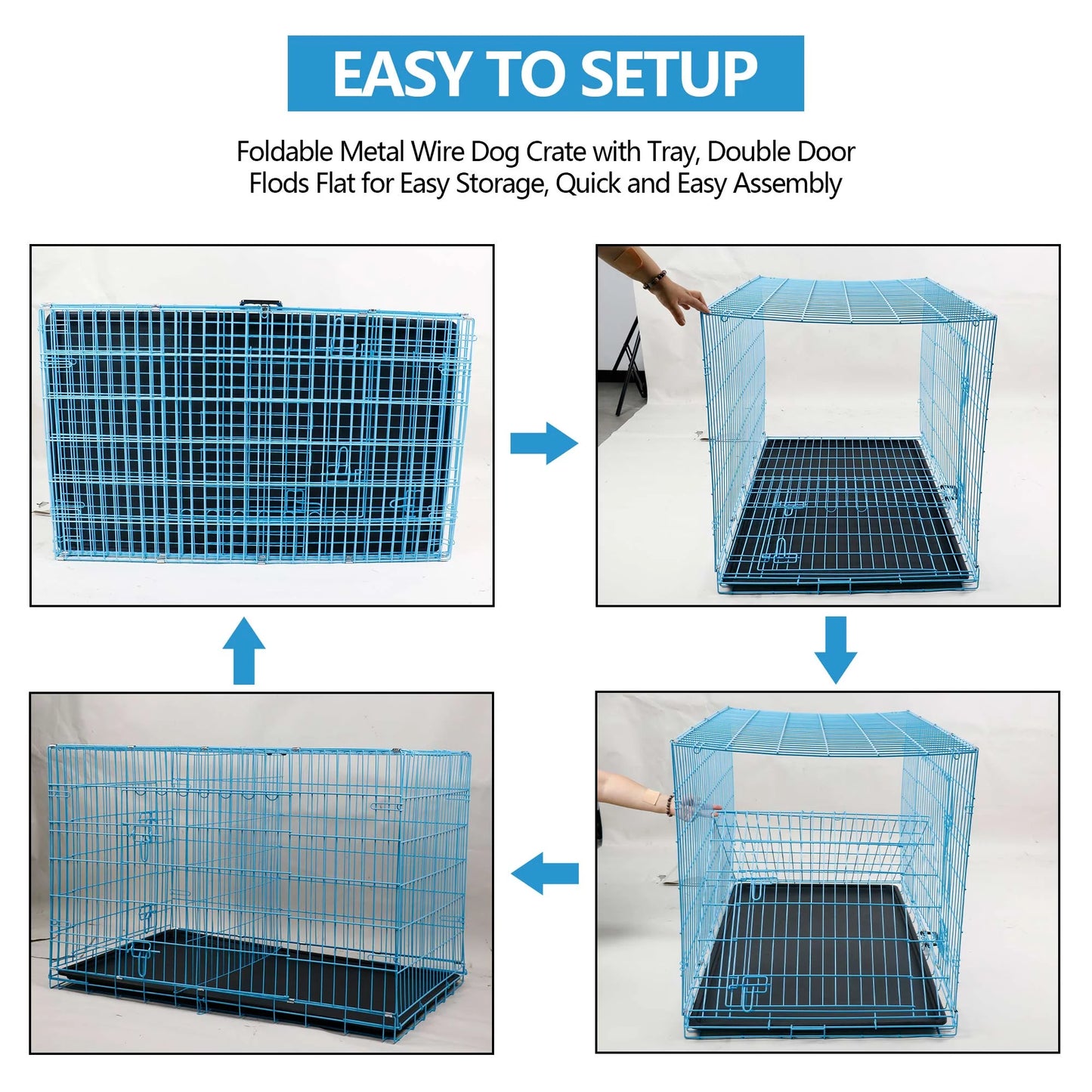30 Inch Pets Dog Cage for Small Dogs, Folding Dog Crates and Kennels Double Door, Pet Cage with Tray Pan for Small Animals