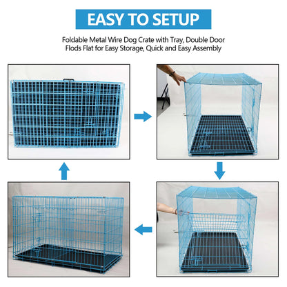 30 Inch Pets Dog Cage for Small Dogs, Folding Dog Crates and Kennels Double Door, Pet Cage with Tray Pan for Small Animals