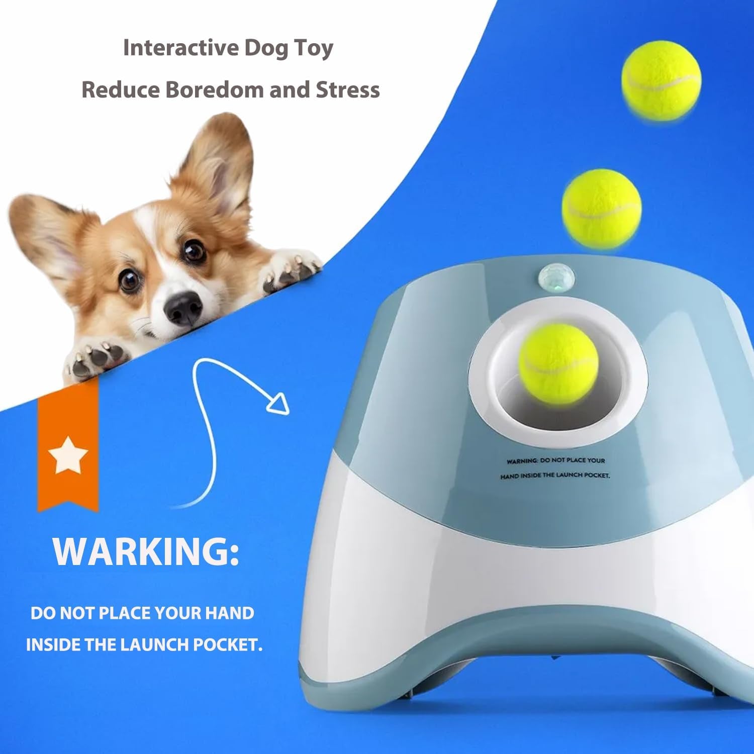 Automatic Dog Toy Ball Launchers for Dog, Tennis Ball Thrower 10-30 Ft Adjustable Distance Outdoor Indoor Use, Interactive Tennis Launcher Toy with 12 Balls for Small and Medium Dogs