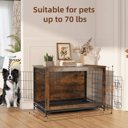 Dog Crate Furniture up to 70 Lbs for Large Dogs, Side End Table, Dog Kennel for Indoor