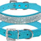 Cute Dazzling Sparkling Leather Dog Cat Rhinestone Collar Crystal Diamond Pet Dog Puppy Collar(Blue,M)