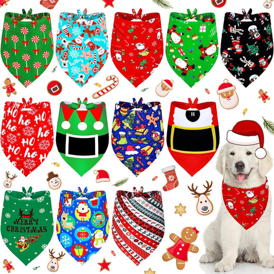 12 Pieces Christmas Dog Bandana Triangle Bandana Triangle Scarf Bibs Kerchief with Christmas Styles for Christmas Pet Costume Accessories Decoration (Santa, Candies, Elk)
