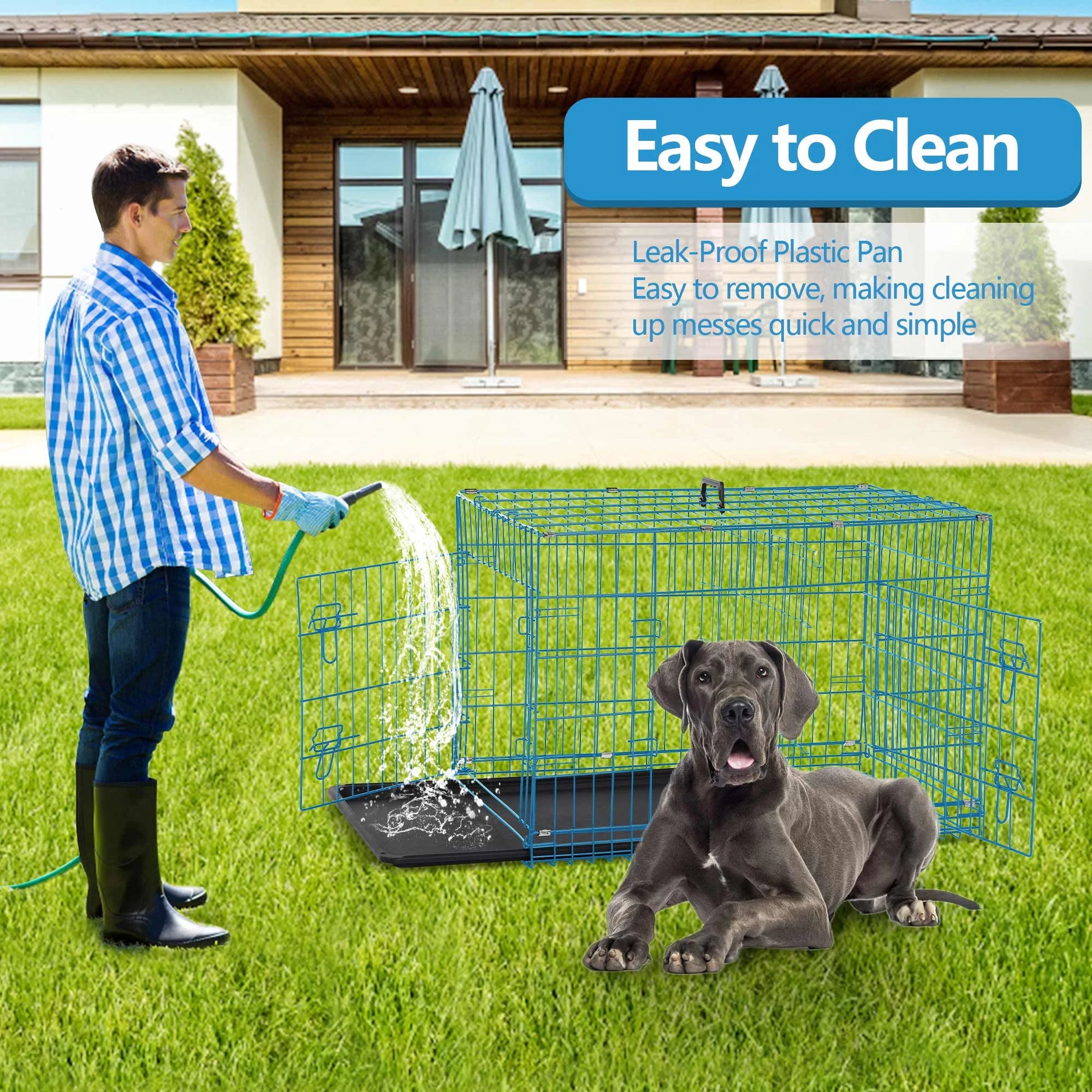 48 Inch Dog Cage for Large Dogs Indoor, Folding Dog Crates and Kennels Double Door, Pet Cage with Tray Pan for Dogs