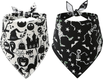 Halloween Bandana for Dogs, 2 Pack White and Black Halloween Dog Scarf