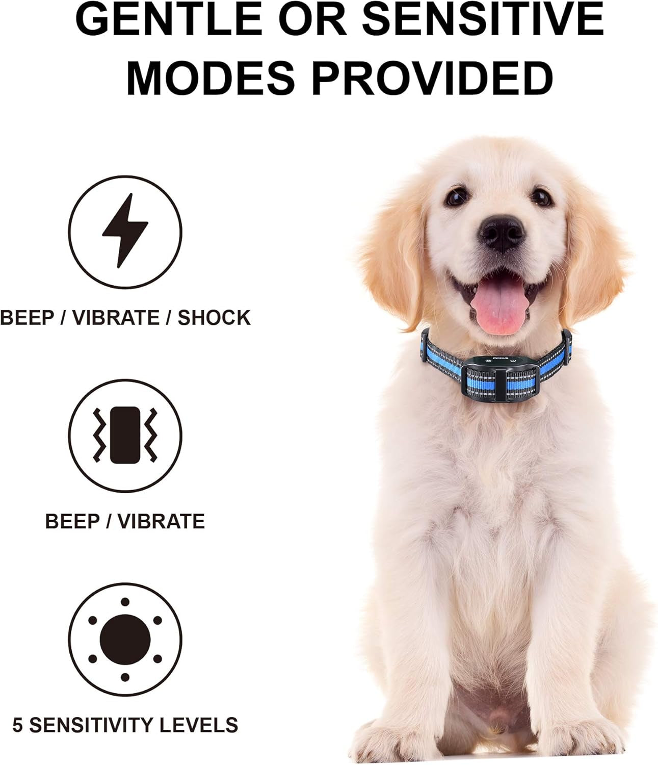 Bark Collar  Dog Bark Collar Rechargeable Shock anti Bark Collar with Beep Vibration Dog Shock Collar for Small Medium Large Dogs, Humane Dog Training Device with 5 Adjustable Sensitivity Levels