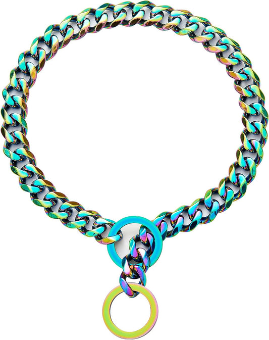 Dog Chain Collars for Dogs Chew Proof Dog Collar, 15Mm Thick Color Chain Dog Collar Heavy Duty Stainless Steel Metal Cuban Link Dog Collar for Small Medium Large Dogs