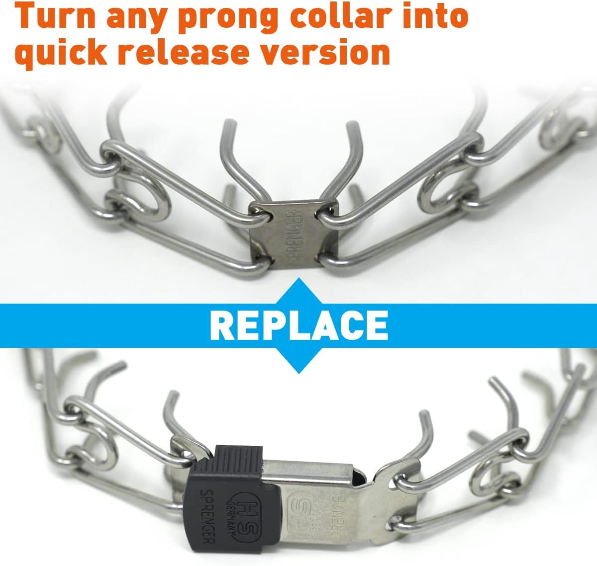 Cliclock Fastener Stainless Steel Buckle for Prong Dog Training Collar & Quick Release with Easy Buckle for Medium Large Dogs (3.0/3.2Mm)