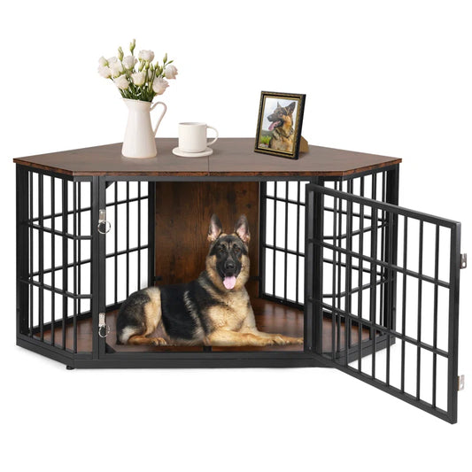 Dog Crate Furniture Corner, Heavy Duty Dog Kennel Indoor, Wooden End Table Dog Crate, Modern Decorative Pet Crates, Side Table Dog House for Large Medium Small Dogs, Brown
