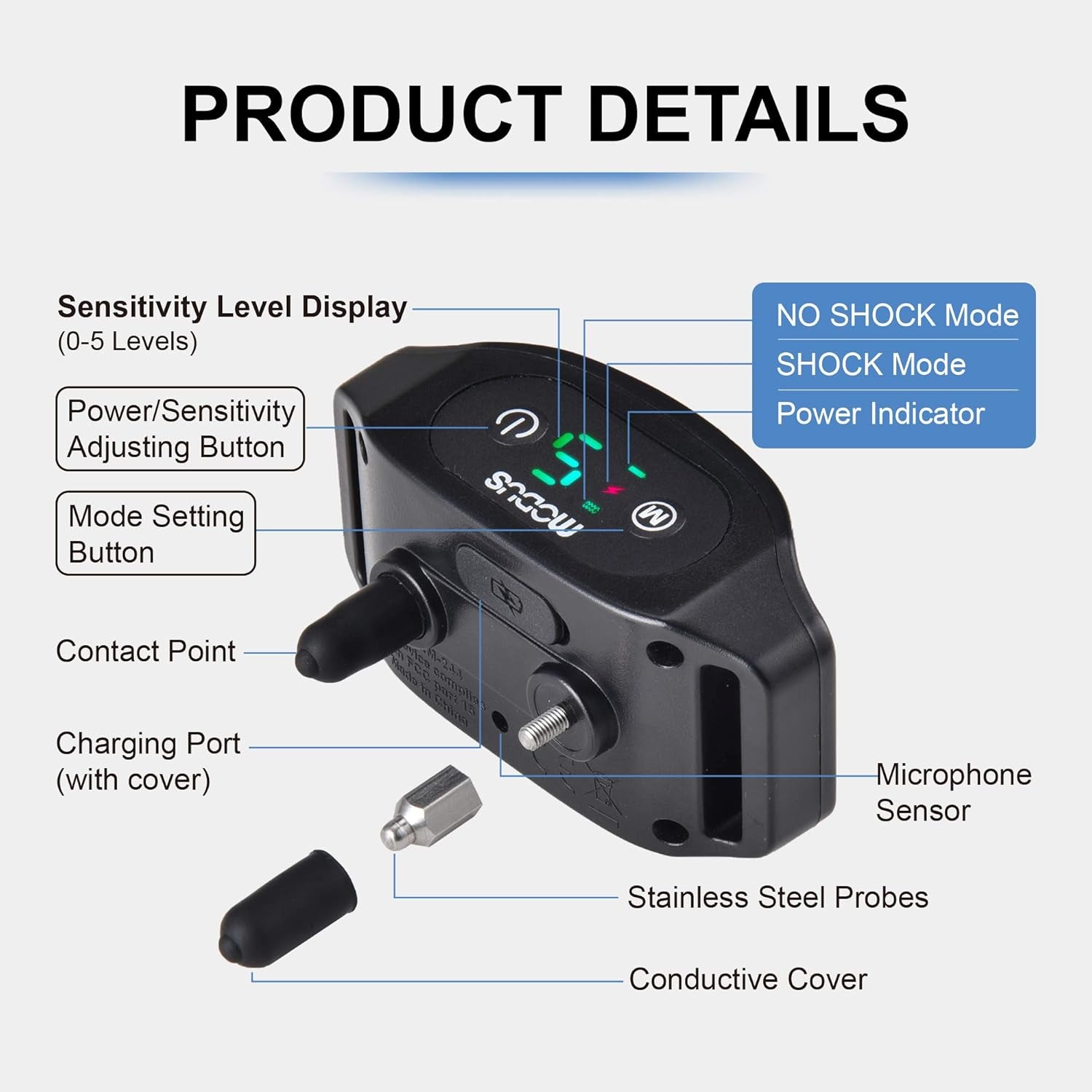 Bark Collar  Dog Bark Collar Rechargeable Shock anti Bark Collar with Beep Vibration Dog Shock Collar for Small Medium Large Dogs, Humane Dog Training Device with 5 Adjustable Sensitivity Levels