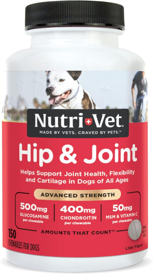 Advanced Strength Hip & Joint Chewable Dog Supplements- Formulated with Glucosamine & Chondroitin to Support Dog Cartilage & Mobility- 150 Tablets